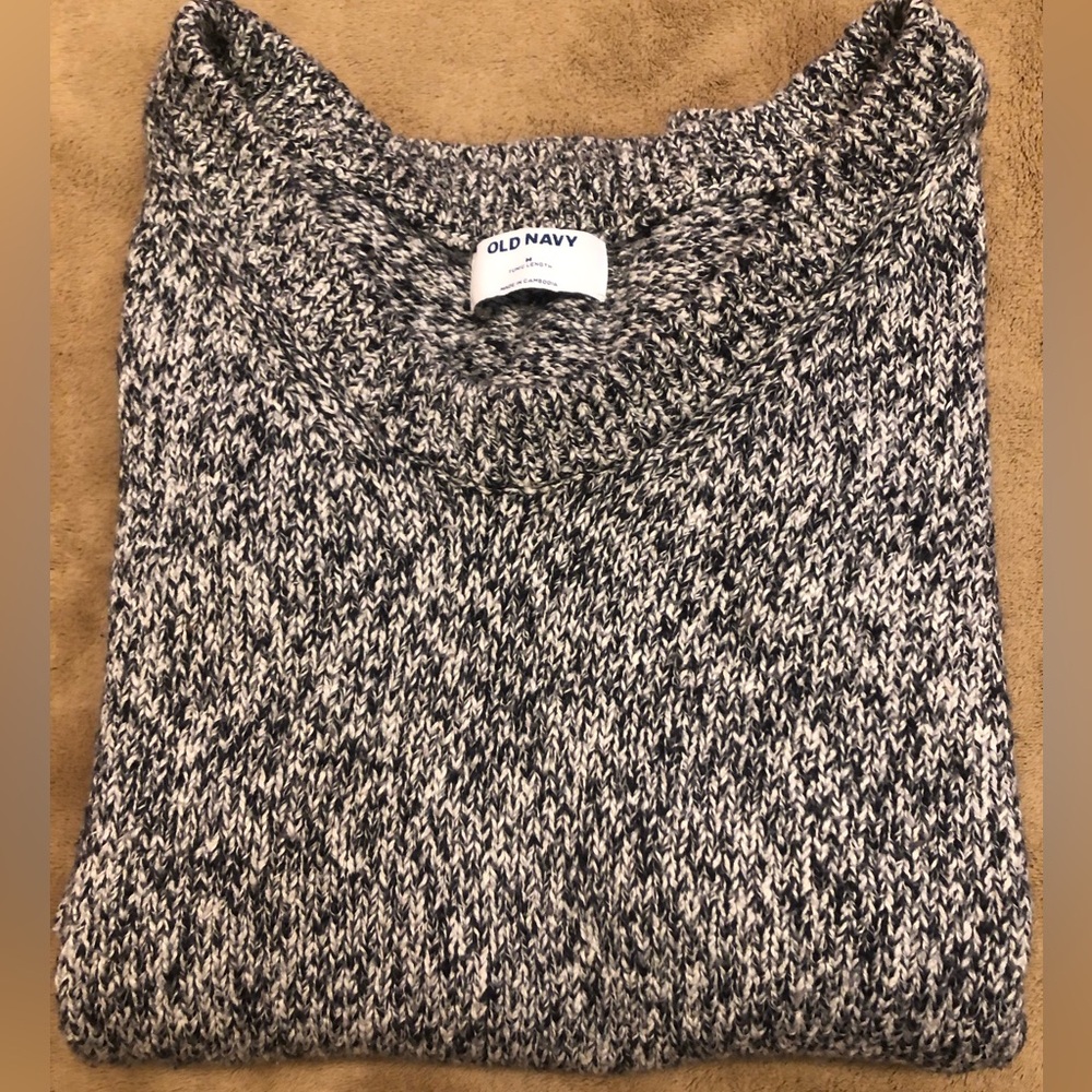 OLD NAVY Women's Sweater Size M Voop-Neck Cotton Tunic Length Blue&White